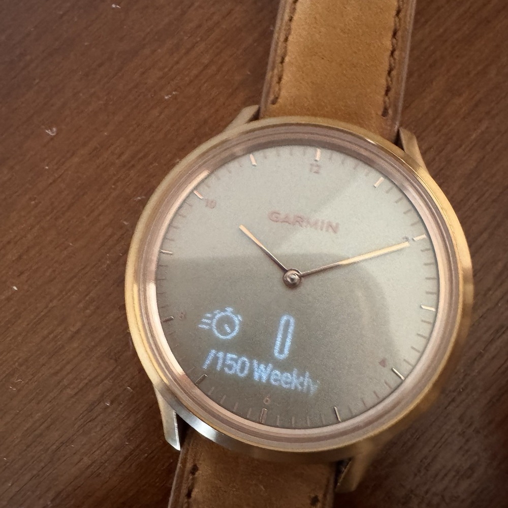 GARMIN Vivomove HR Smartwatch Rose Gold Leather & Silicone Band, Charger, Box - Picture 9 of 16